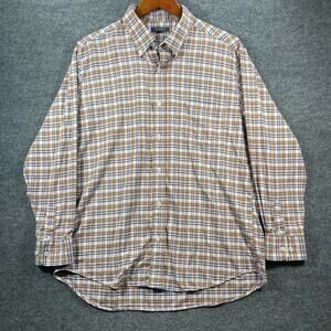 Turtleson Button Down Shirt Men's XL Brown/Blue Plaid Long Sleeve Stretch